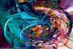 turbinio astratto colorato: immagine con vortice di colori screziati con turbinio di oggetti e forme astratte